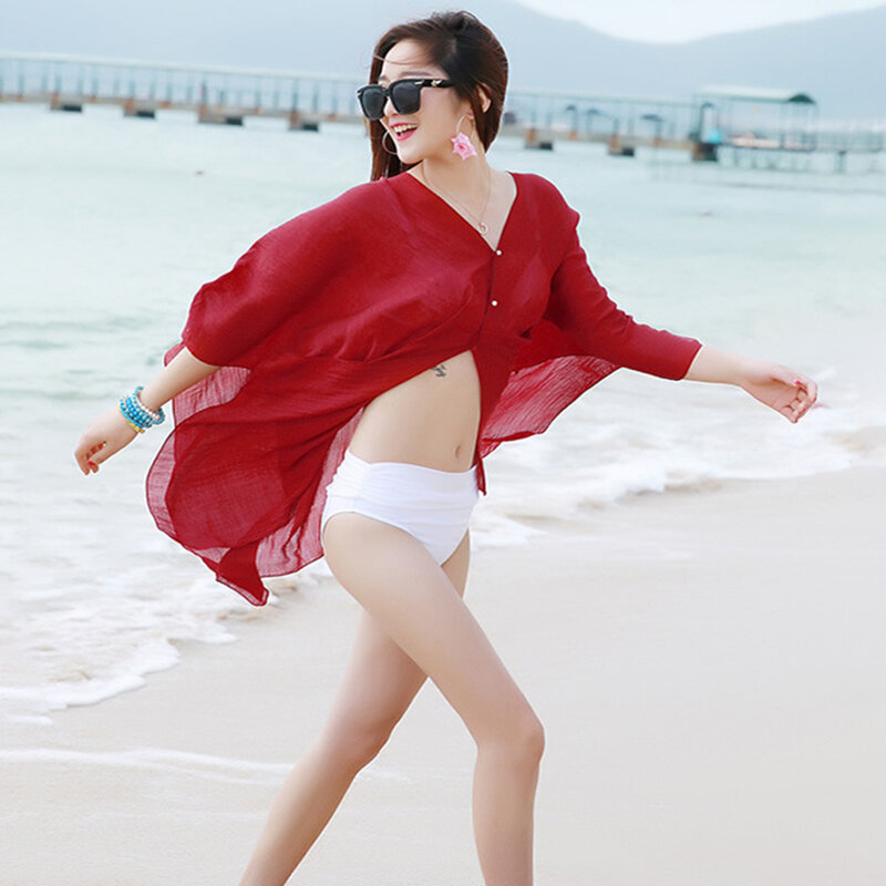 Mousseline de soie plage couvrir Saida de Praia plage robe grande taille 2019 maillots de bain caftan Bikini couvrir maillot de bain couverture ups tuniques