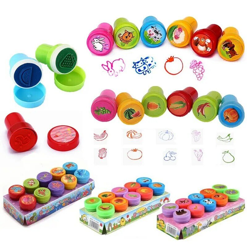 10 sztuk/zestaw zabawka dla dzieci znaczki dzieci niestandardowe plastikowe gumowe samotuszujące pieczątki zwierzęta owoce dzieci Seal Scrapbooking Stamper