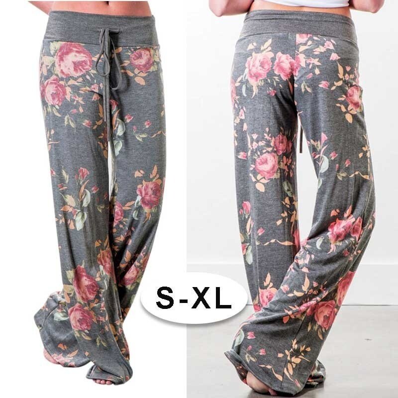Pantalon à jambes larges avec cordon imprimé floral pour femmes, Leggings