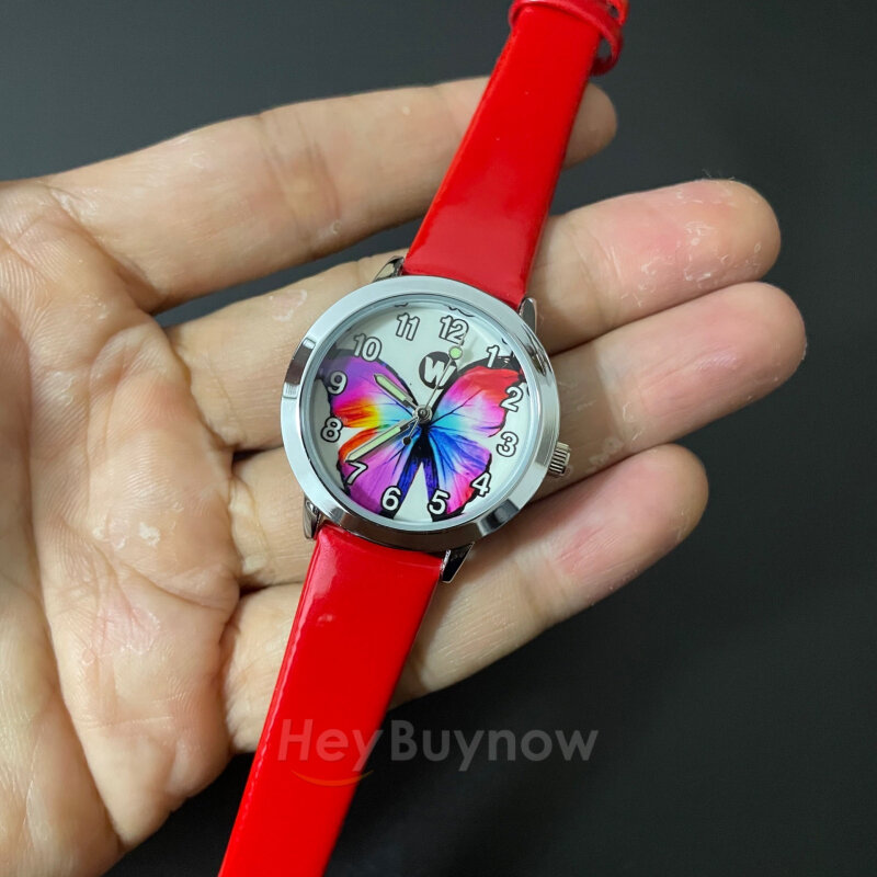2022 New Product Little Girl Like Butterfly Cartoon Quartz Wrist Watch Casual PU Leather Luminous Fun Children's Watches