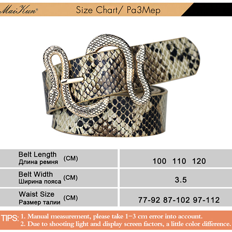 Maikun-cinturón con hebilla de Pin en forma de serpiente para mujer, cinturón de cuero de alta calidad, pretina de PU