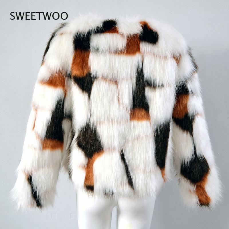 Куртка женская из искусственного меха, Повседневная новая куртка с круглым вырезом, с имитацией лисьего меха, в Корейском стиле, большие размеры, Осень-зима