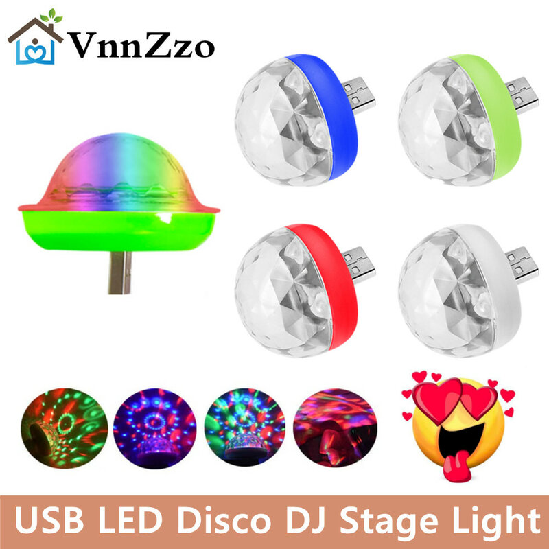 VnnZzo Mini USB LED Disko DJ Lampu Panggung Portabel Bola Pesta Keluarga Lampu Warna-warni Bar Klub Lampu Efek Panggung