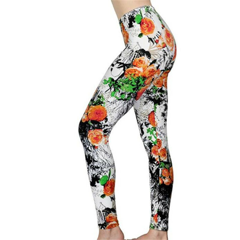 YRRETY damskie legginsy do jogi z nadrukiem kwiatowy wzór Fitness treningowe spodnie sportowe do biegania dziewczęce leginsy Push Up poliestrowe spodnie