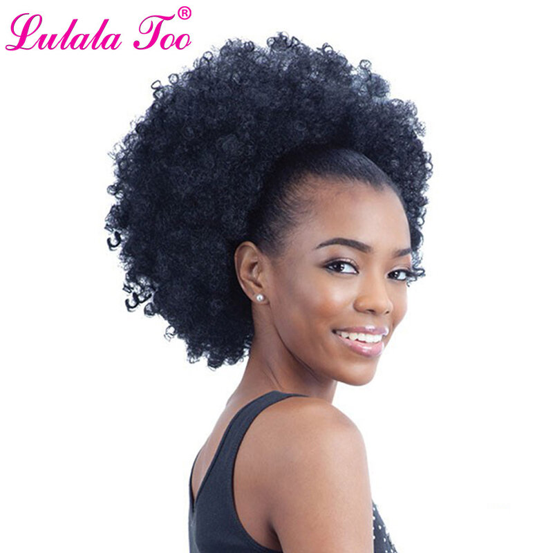 10 Inch Afro Bladerdeeg Synthetisch Haar Broodje Chignon Haarstukje Voor Vrouwen Koord Paardenstaart Kinky Krullend Updo Clip Hair Extensions