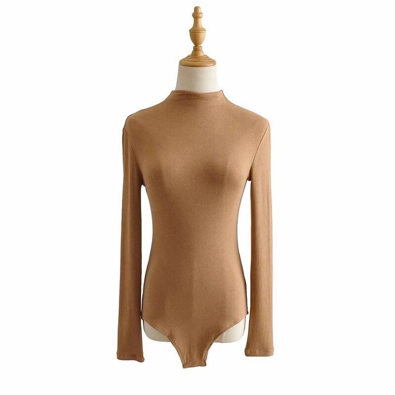 She'sModa Fitness prążkowany mock-neck 2020 nowe długie rękawy jesień body kobiety pajacyki kombinezon damski Tee