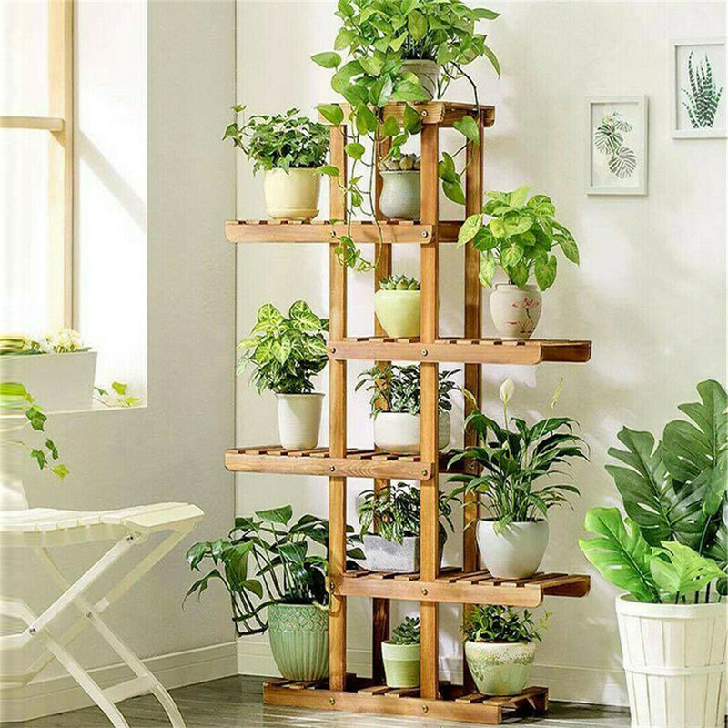 Soporte de madera para plantas de 6 niveles, soporte de exhibición de flores, estante para macetas, Banco de exhibición para bonsái, Patio, She