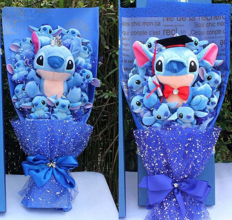 Cartoon Lilo Stitch pluszowa lalka zabawki bukiet róż pudełko Stitch miękkie wypchane lalki Stich pluszowe bukiety dla dzieci urodziny prezenty