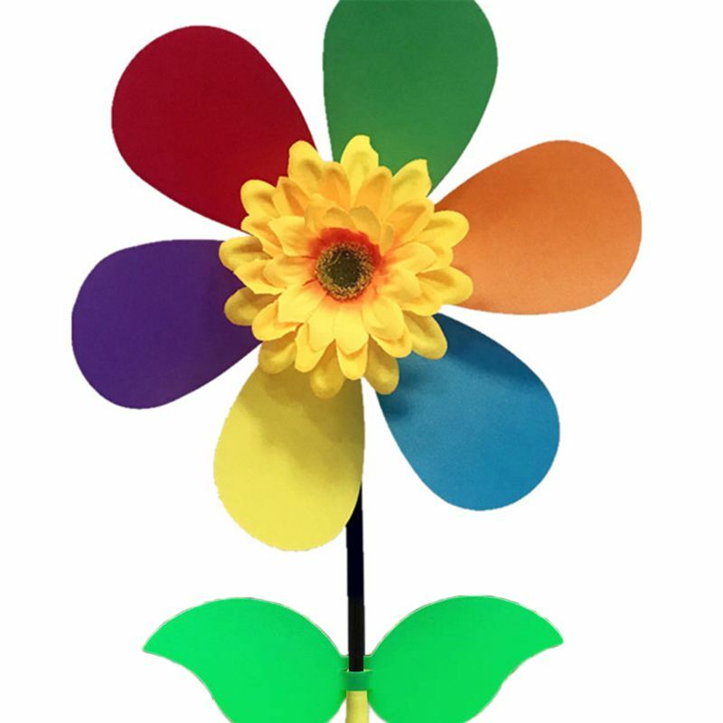 Molino de viento de girasol colorido para niños, rueda giratoria, decoración de jardín, juguete DIY