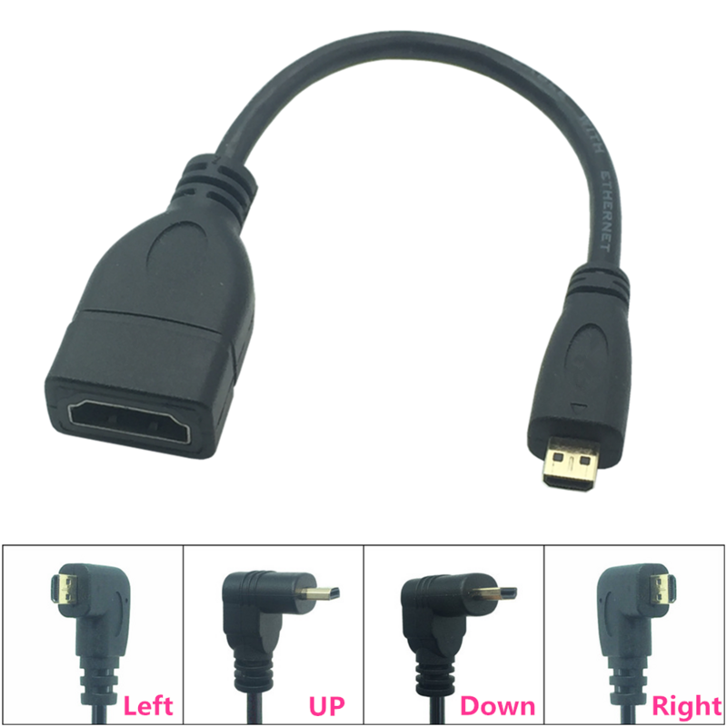 Micro Cable HDMI compatible con adaptador hembra HD, convertidor HDTV D, 90 grados, izquierda, derecha, ángulo arriba/abajo, Cable de extensión HDMI