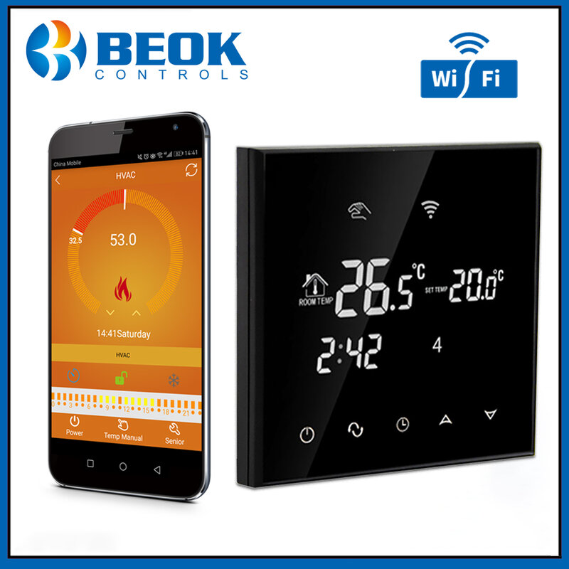 Beok – Thermostat numérique de plancher pour le chauffage du sol électrique, commande vocale grâce à Google Alexa par le réseau WiFi, pour se tenir au chaud dans une maison intelligente, 220V