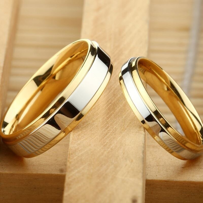 ใหม่แฟชั่นการออกแบบที่เรียบง่าย 316 ไทเทเนียมMensแหวนคนรักแหวนคู่Alliance Goldแหวนสำหรับผู้หญิงผู้ชา...