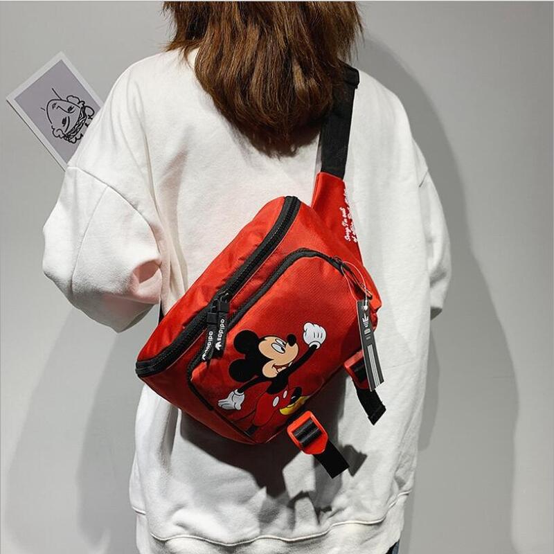 Нагрудная сумка для мальчиков и девочек, объемная сумочка на ремне с мультипликационным рисунком Микки Мауса Диснея, мессенджер на плечо, с...