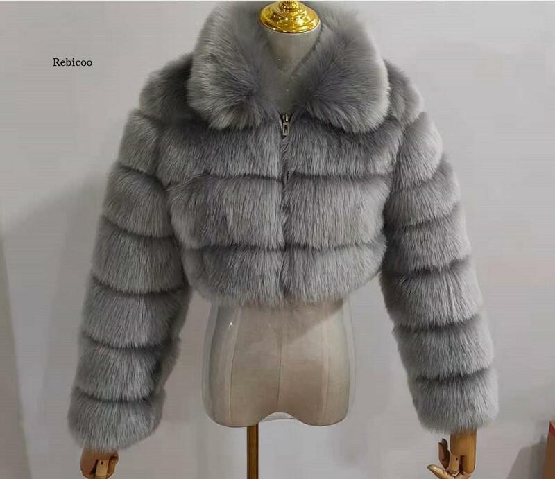 Mantel Bulu Palsu Wanita Musim Dingin Pakaian Luar Hangat Tebal Elegan Mode Jaket Bulu Palsu Berbulu Wanita Mujer 4Xl
