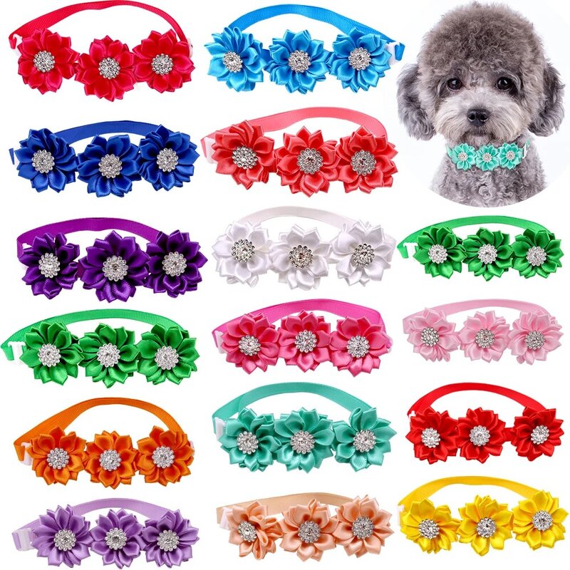 50/100pcs Dog Bow Tie Dog Flower Collar Diamod Dog Accessories Small Dogs Cat Puppy Bowtie Collar Dogs Bowties Pet Supplies