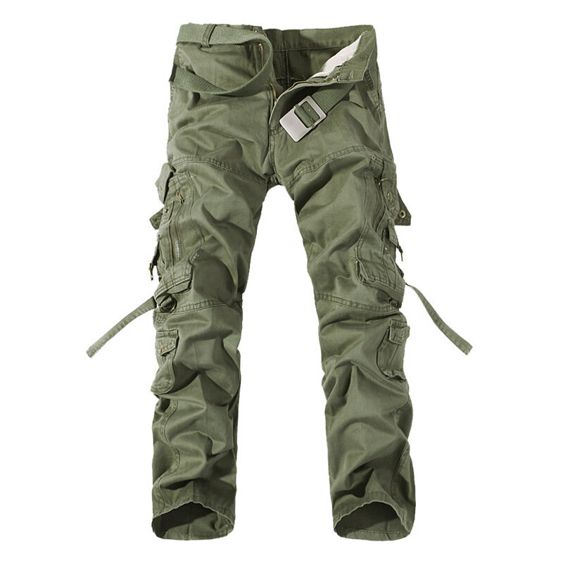 Pantalones Cargo de algodón para hombre, pantalón militar liso, con múltiples bolsillos, decoración, de talla grande, sin cinturón