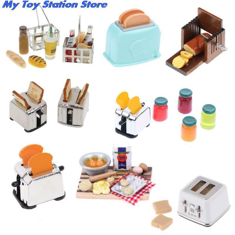 Nieuwe Aankomen 14 Stijlen 1/12 Schaal Dollhouse Brood Machine Met Toast Miniatuur Leuke Decoraties Broodrooster Poppenhuis Mini Accessoires