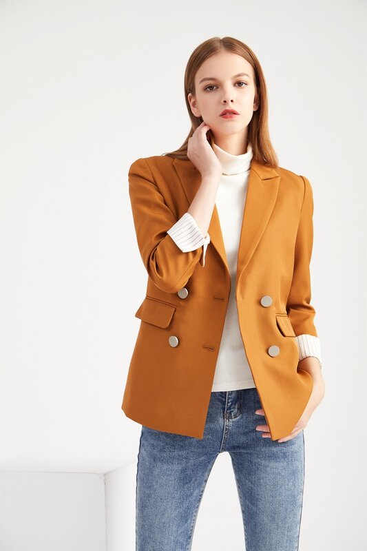 Vintage Women Suits In Stock Double Breasted Loose Pocket Blazer Office Lady Retro Casual Daily Cheap Coat 1 Piece