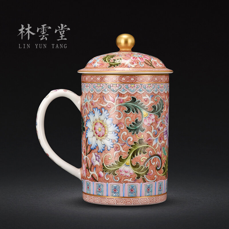Lin Yuntang pintado a mano a Rama tesoro fase Esmalte de colores Oficina taza con tapa tazas de té jingdezhen taza