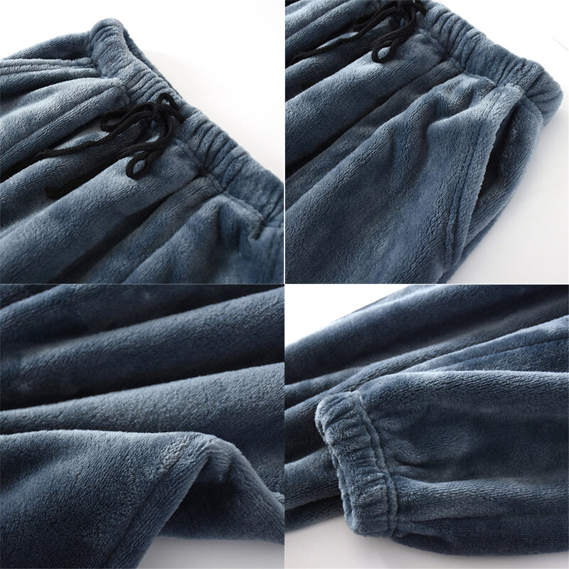 L-3XL Celana Piyama Pria Besar Tebal Hangat Celana Panjang Flanel Musim Dingin untuk Bawahan Piyama Longgar Warna Solid Pakaian Rumah Celana