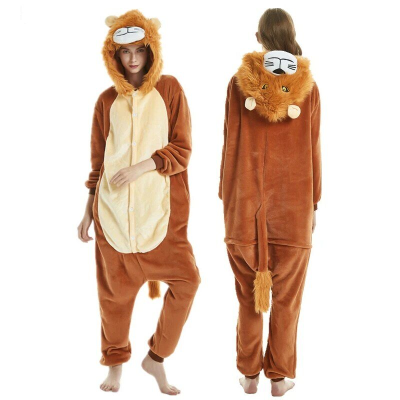 Novo estilo feminino pijama terno kigurumis animal leão sika cervos onesie homewear pijamas flanela adulto festa traje