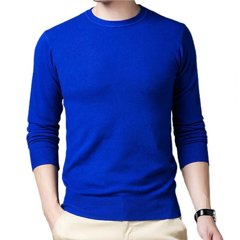 Jersey de manga larga de Color liso para hombre, camisa sencilla ajustada con cuello redondo para Otoño e Invierno