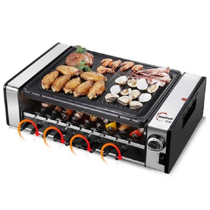 Elektrische Grill Huishoudelijke Rookloze Barbecue Machine Automatische Roterende Kebab Barbecue Keuken Bakplaat