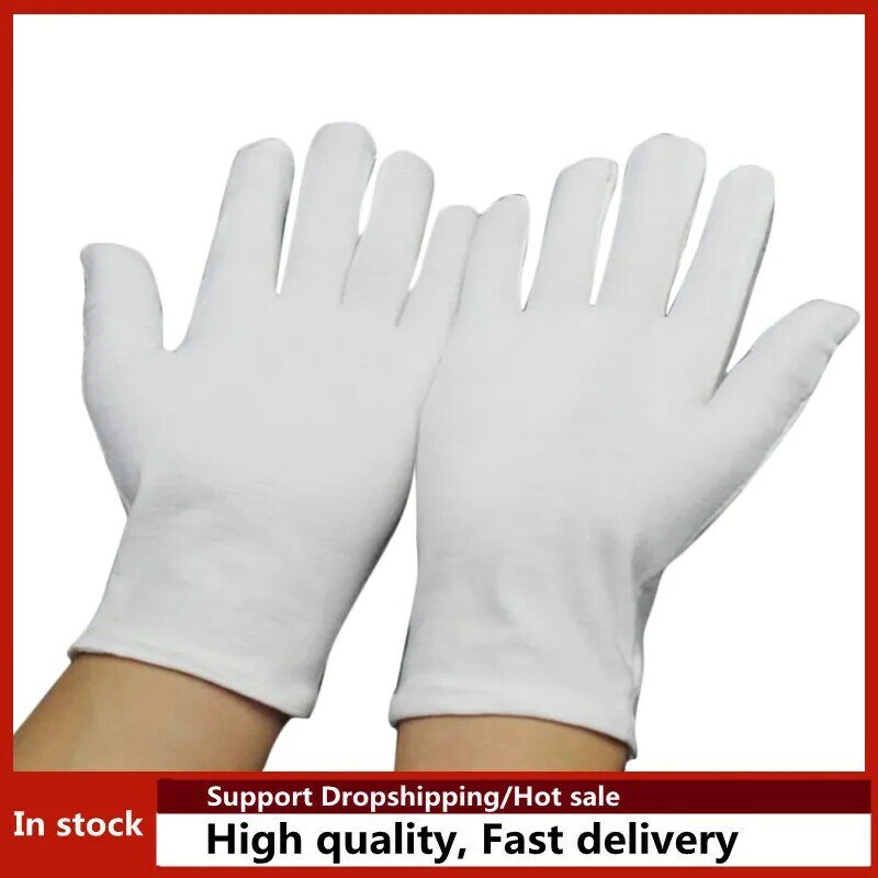 1 paia New Full Finger uomo donna etichetta guanti in cotone bianco cameriere/driver/gioielli/lavoratori guanti guanti per assorbimento del sudore