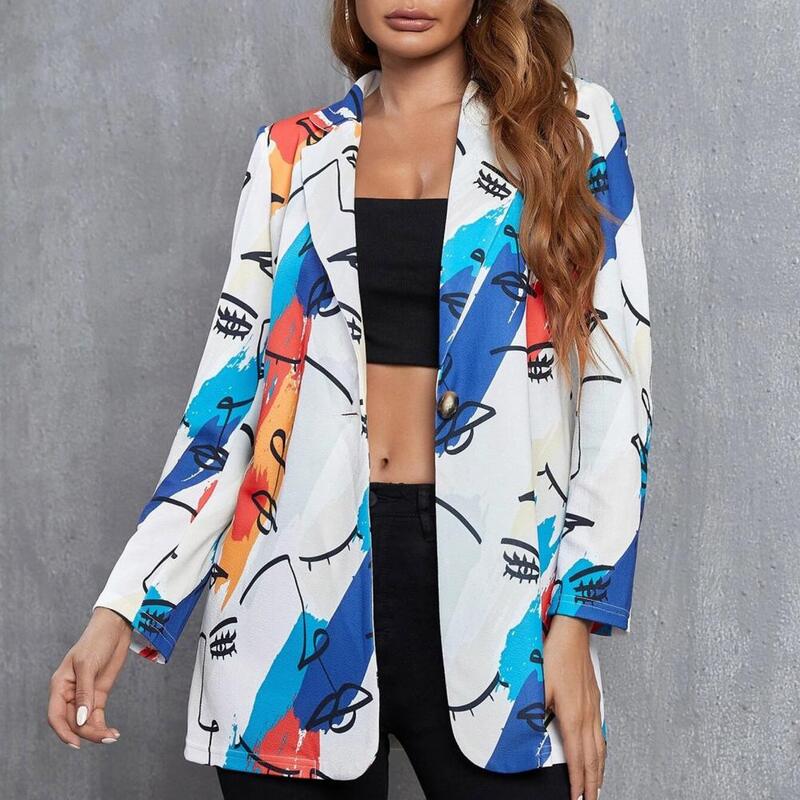 Populaire Kostuums Jas Contrast Color Print Herfst Winter Single Button Revers Jas Herfst Blazer Suits Jacket