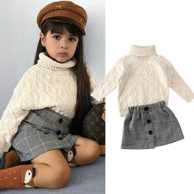 Kleinkind Baby Mädchen Winter Kleidung Gestrickte Pullover Tops + Rock Outfits Set UNS 2PCS