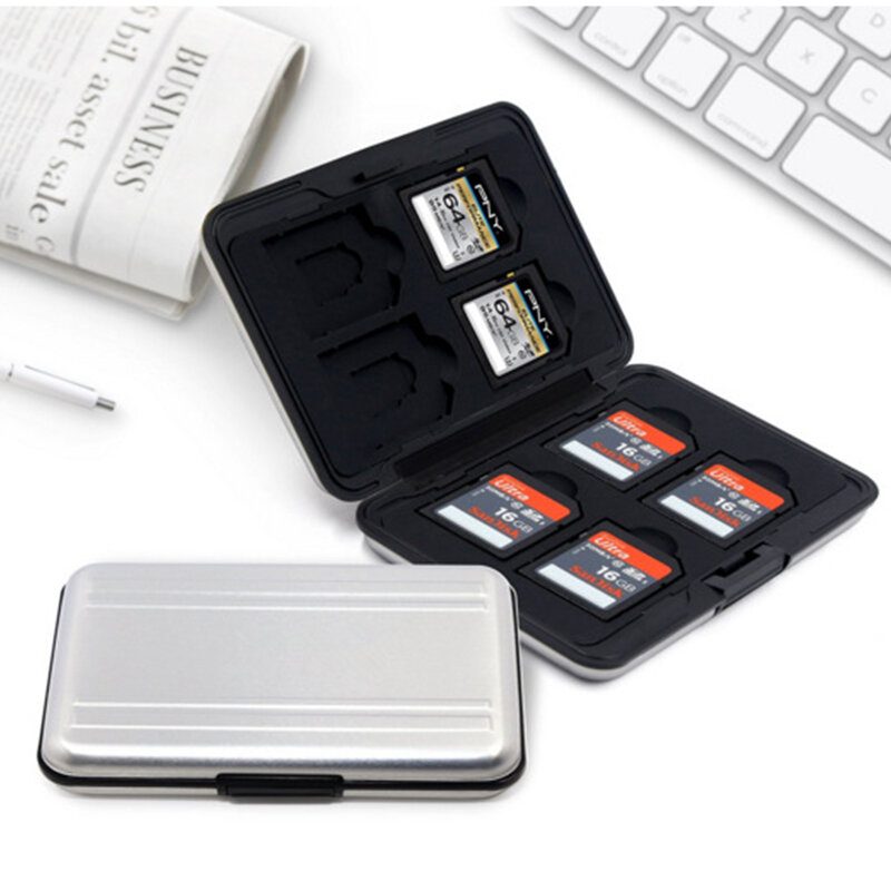 Soporte plateado para tarjeta Micro SD SDXC, funda protectora de aluminio para tarjeta de memoria SD/ SDHC/ SDXC/ Micro SD, 16 unidades