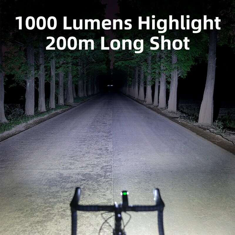 ROCKBROS Bicycle Light 1000LM 4500mAh Bike Light IPX6 Flashlight Aluminum Front Lamp Type-C Charging MTB Road Cycling Highlight