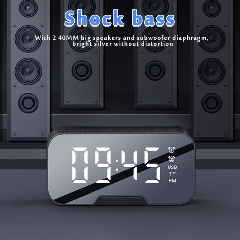Reloj despertador multifunción con espejo LED, reproductor de música inalámbrico multifunción con Bluetooth, despertador Digital electrónico