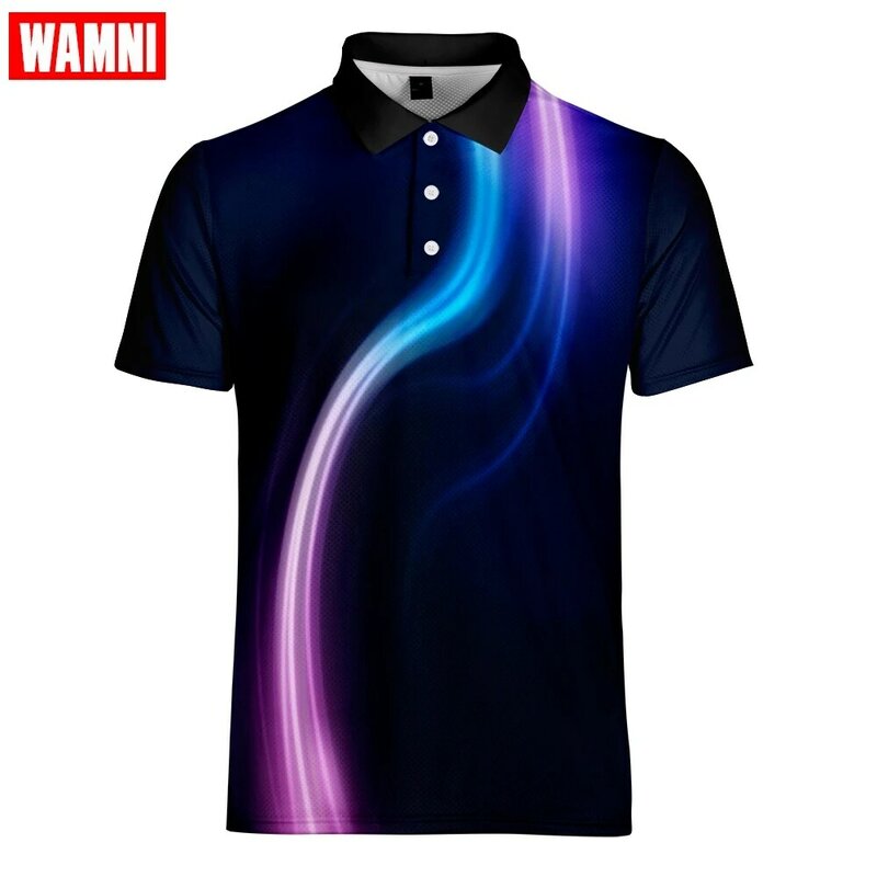WAMNI Brand Fashion Men Gradient Quick Drying  Shirt Casual Sport Simple 3D Male Short Sleeve Turn-down Collar -shirt