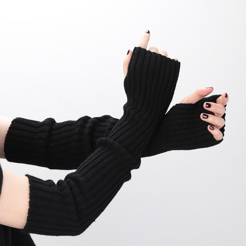ผู้หญิงยาวถัก Fingerless ถุงมือกว่าข้อศอกแขน Warmers Casual แขน Punk หญิง Goth Lolita อุปกรณ์เสริมถุงมือ