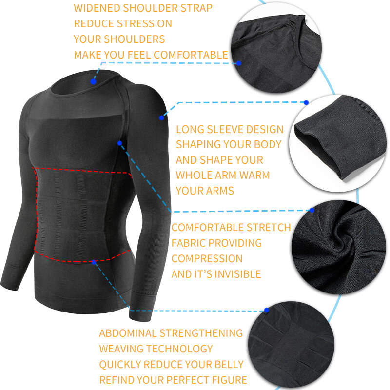Men Slimming Body Shaper Abdomen Shapewear Waist Trainer Belly Shapers Corrective Posture Vest Compression Shirts Sleeve Corset