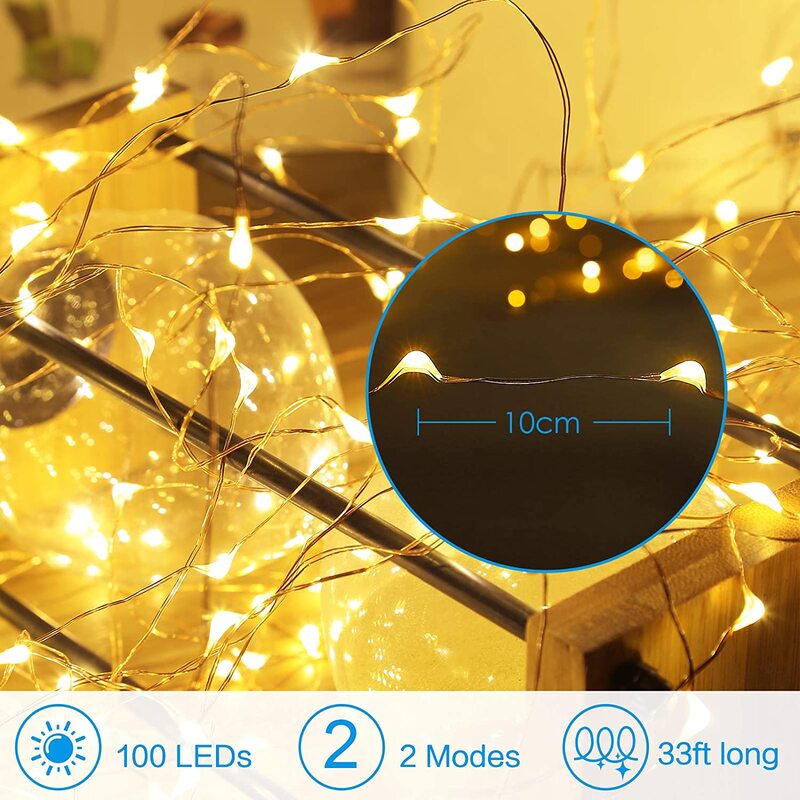 Led 패어리 라이트 구리 와이어 스트링 1/2/5/10M, 휴일 야외 램프 화환 크리스마스 트리 웨딩 파티 장식