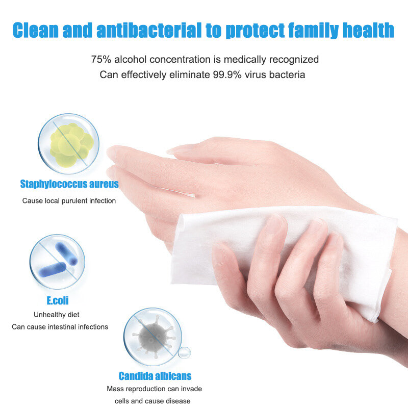 80pcs/box Disinfection Antiseptic Pads Alcohol Swabs Wet Wipes Skin Cleaning Care Sterilization First Aid Cleaning Tissue Box