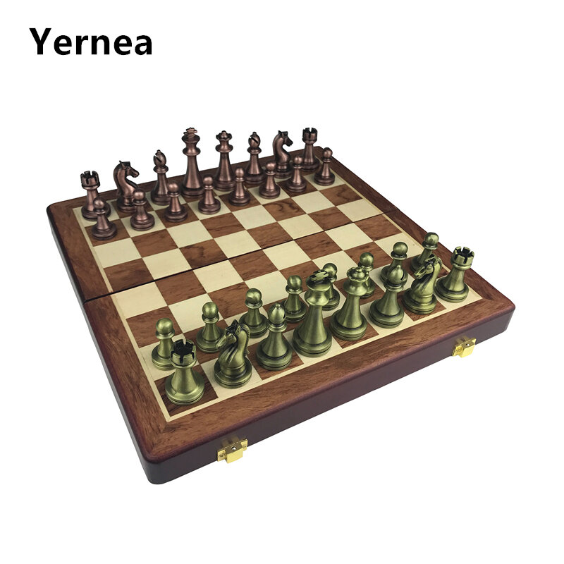 Jogo xadrez clássico de liga de zinco, conjunto de jogos chessboard de madeira com altura king 6.7cm, jogo ao ar livre de alta qualidade