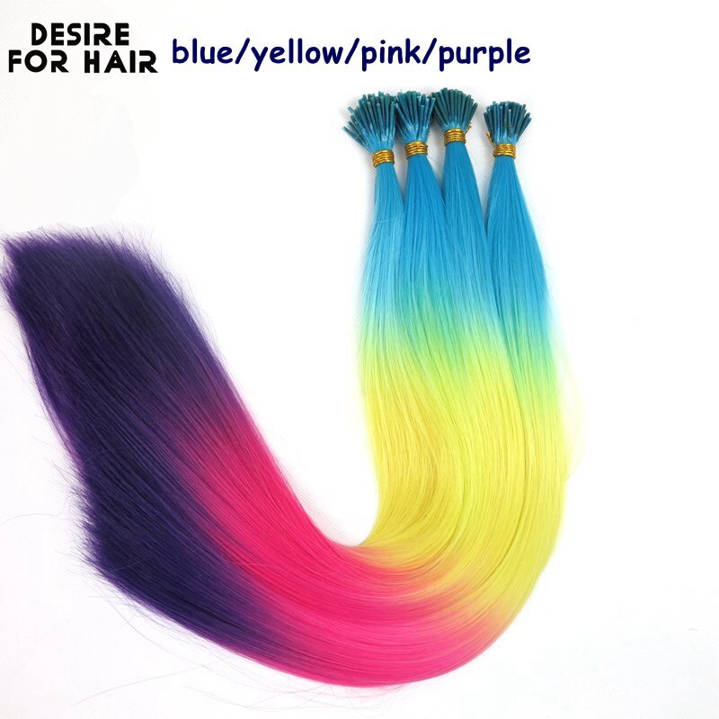 Desire for hair-extensiones de cabello sintético resistente al calor, microanillo de punta en I, color púrpura para fiesta, 50 hebras, 22 pulgadas de largo, 1g