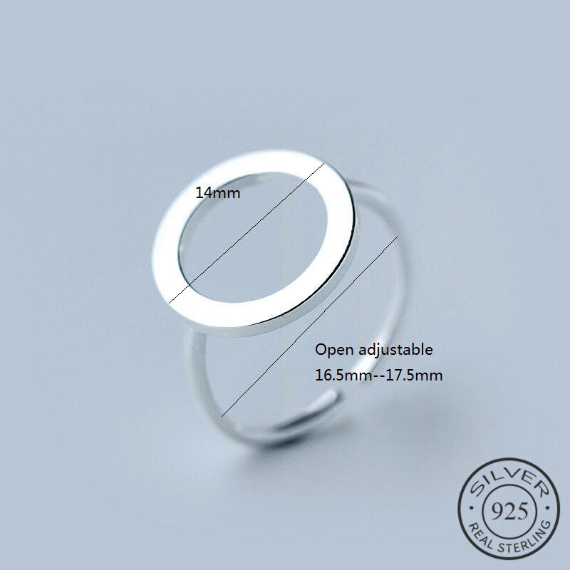 Nyata 925 Sterling Perak Geometris Hollow Round Adjustable Cincin Minimalis Fine Perhiasan untuk Wanita Pesta Punk Aksesoris