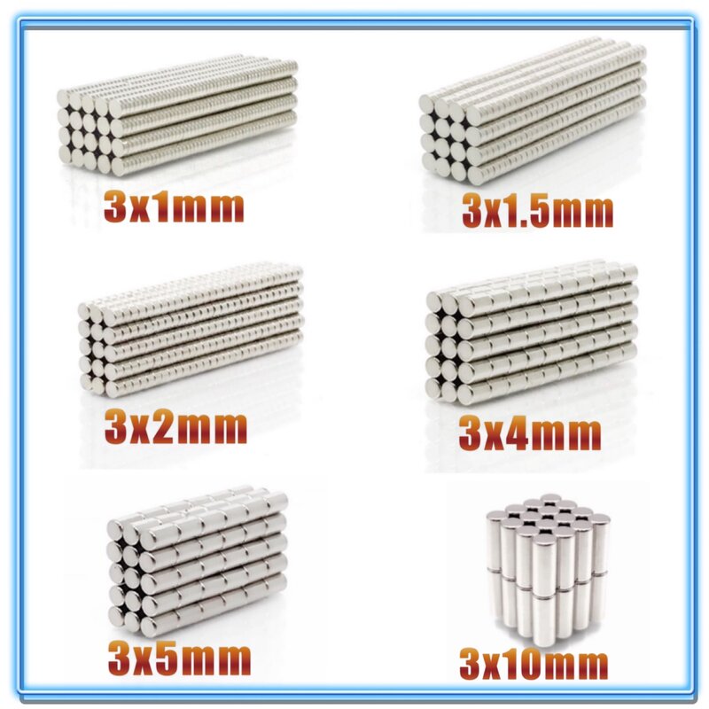 100~500Pcs N35 Round Magnet 3x1 3x1.5 3x2 3x4 3x5 3x10 Neodymium Magnet Permanent NdFeB Super Strong Powerful Magnets 3*1 3*2