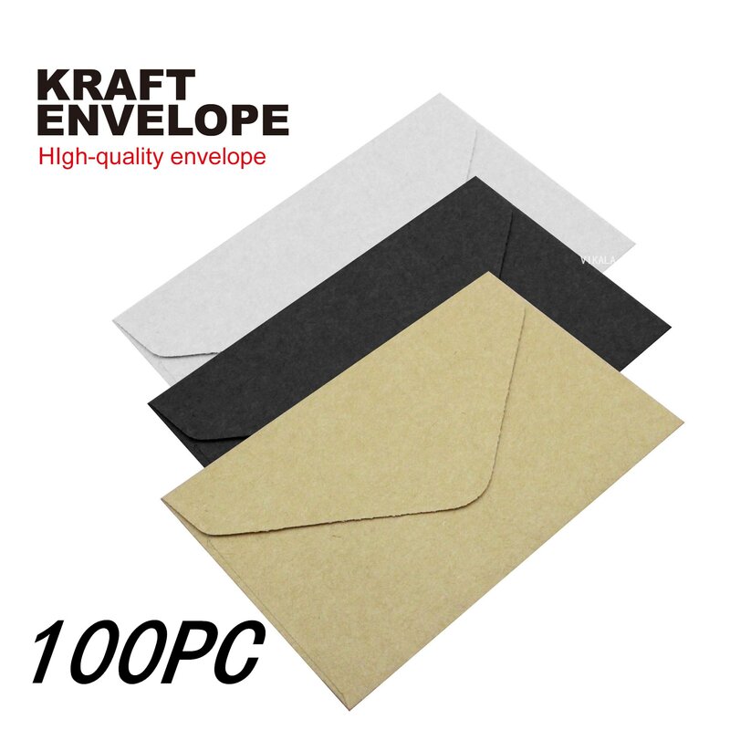 100PC Klasik Putih Hitam Kraft Blank Mini Kertas Jendela Amplop Pernikahan Undangan Amplop Hadiah Amplop