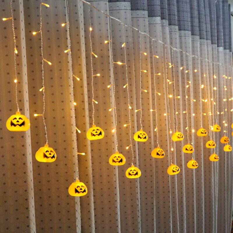 LED Skull e Pumpkin Curtain String Lights, Decoração do Dia das Bruxas, Lanterna Fantasma, DIY Home Party, Decoração Interior, 3D