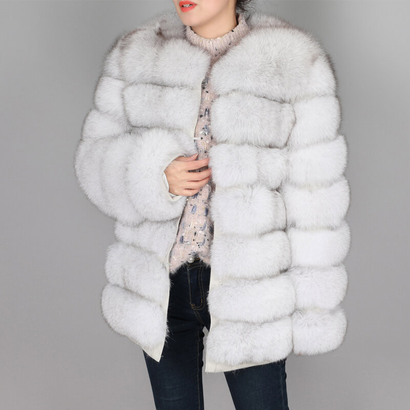 MMK2019 موضة جديدة نمط ريال فوكس معطف ضئيلة مستديرة الرقبة الشتاء المرأة الفراء الطبيعي سترة معطف سترة فتاة الجلود