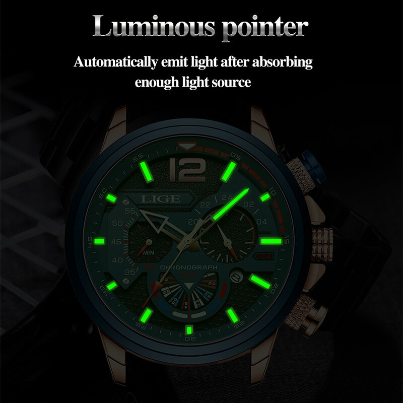 LIGE jam tangan bisnis pria, arloji Quartz kulit asli tahan air untuk lelaki