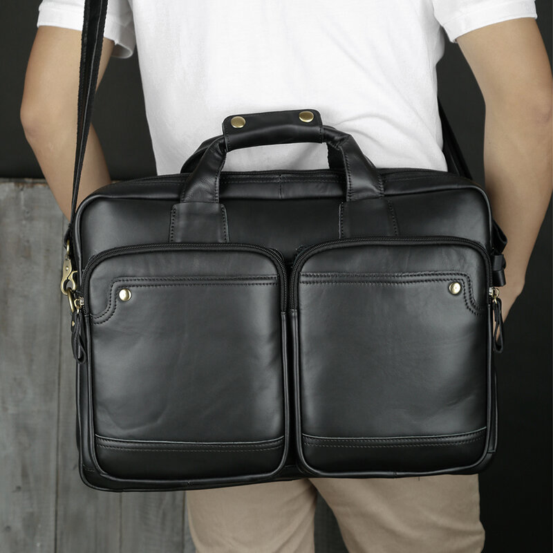 JOYIR-maletín de negocios de cuero genuino para hombre, bolsa para ordenador portátil de 15,6 pulgadas, bandolera para documentos, bolso de viaje