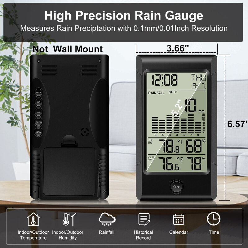 Geevon สถานีสภาพอากาศ Rain Gauge ปฏิทินนาฬิกาปลุกพร้อมความชื้นและอุณหภูมิ LED ดิจิตอลนาฬิกา Rain Gauge