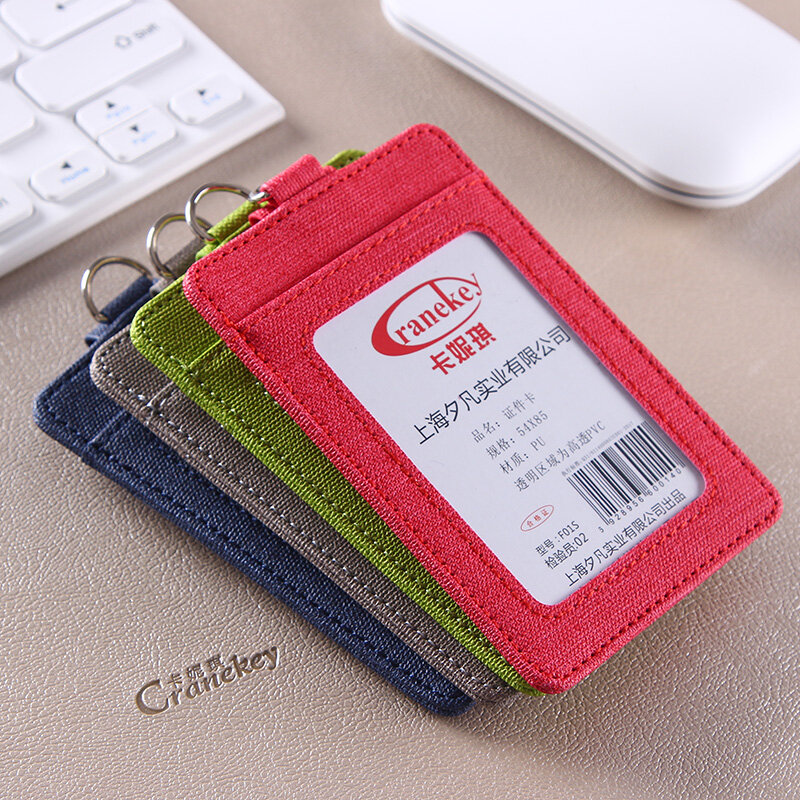 Fashion PU Leather Business ID Card Holder Credit Badge Holder Bus Cards Cover Coin Purse Wallet With Keychain
