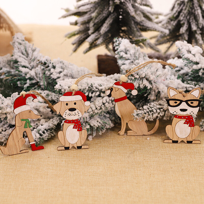 Ornamentos de carro pequena árvore de natal pendurado pingentes de madeira elk dos desenhos animados ornamentos animais 2020 novo natal decorações do feriado